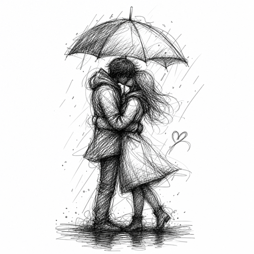 lovers kissing beneath an umbrella