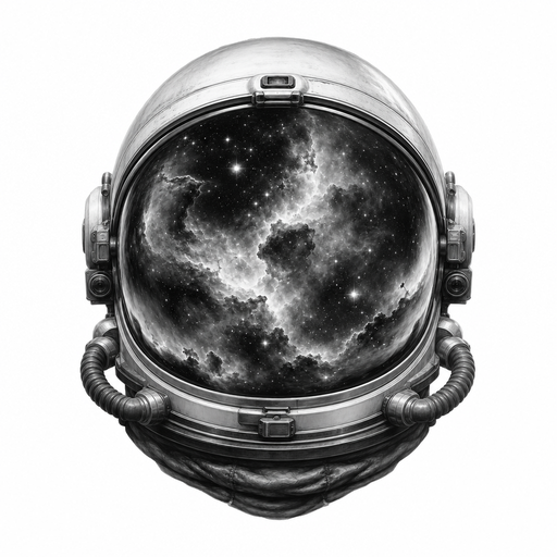 astronaut helmet reflecting a nebula
