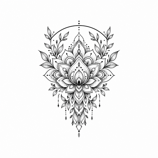 ich möchte ein mandala mit einem halbreis oben gerne auch pflanzenblätter intigi