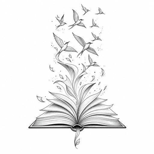 open book with pages turning into birds
