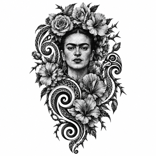 ““frida kahlo ausgebreitete blüten das gesicht klar, ich möchte mehr blumen und 