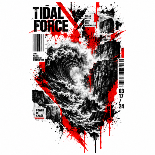 tidal wave colliding with coastal cliffs