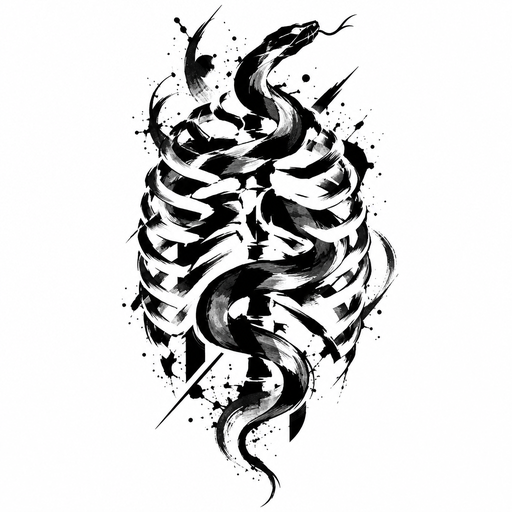 a snake coiled through an empty rib cage