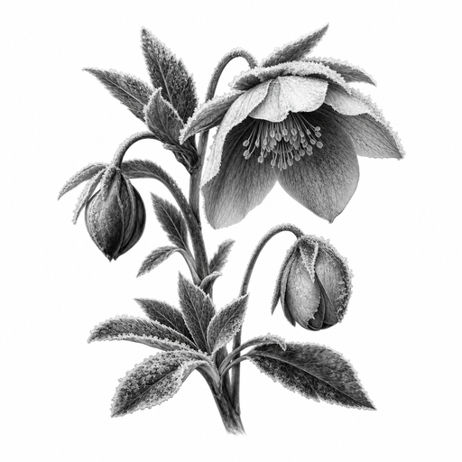 hellebore drooping in winter frost