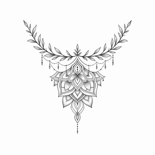 ich möchte ein mandala mit einem halbreis oben gerne auch pflanzenblätter intigi