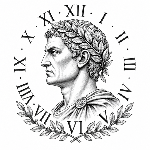 A striking profile of a stern emperor, rendered in intricate detail, faces left 